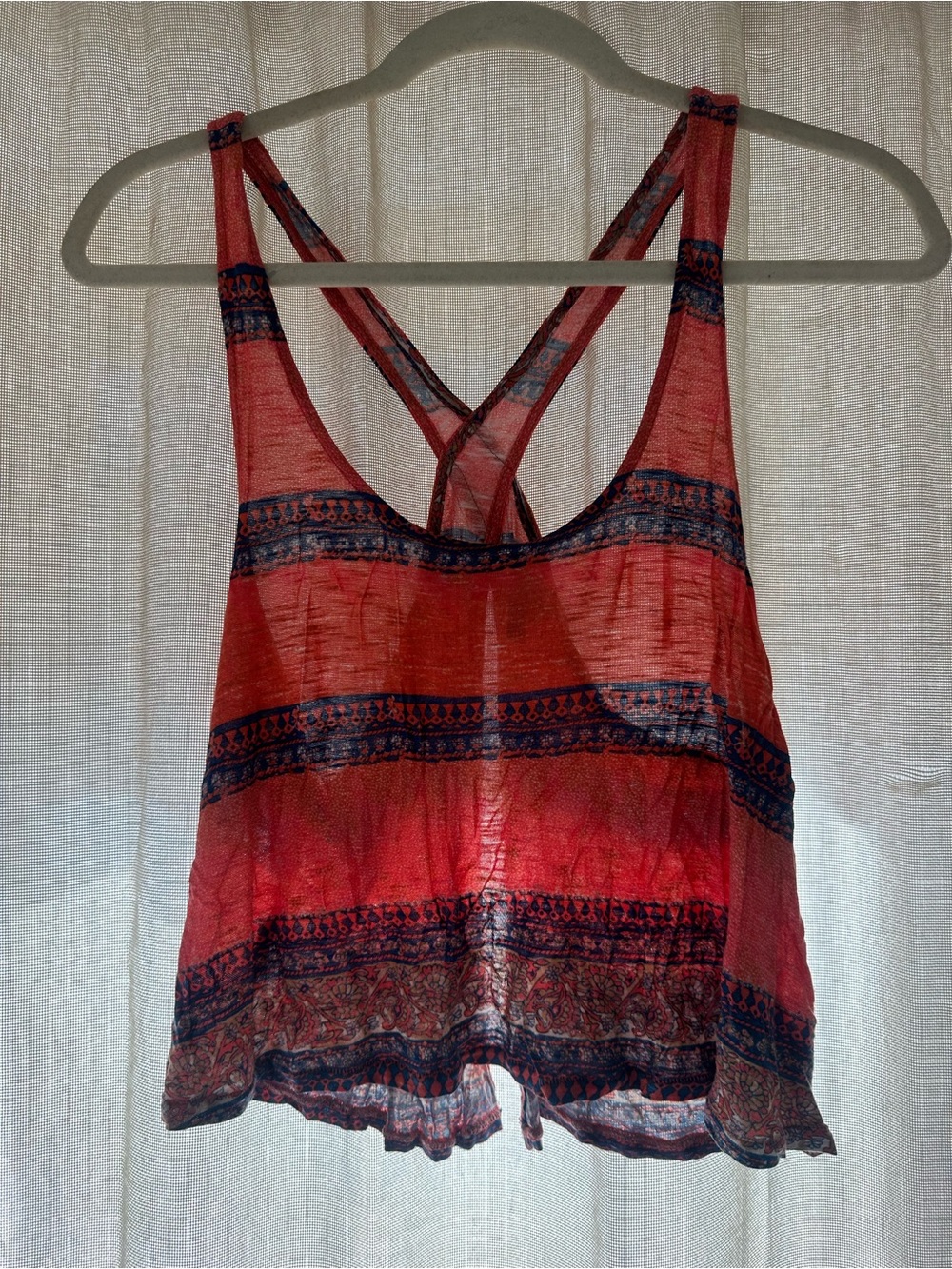 Ecote XS Coral Boho Striped Crisscross Crop Tank